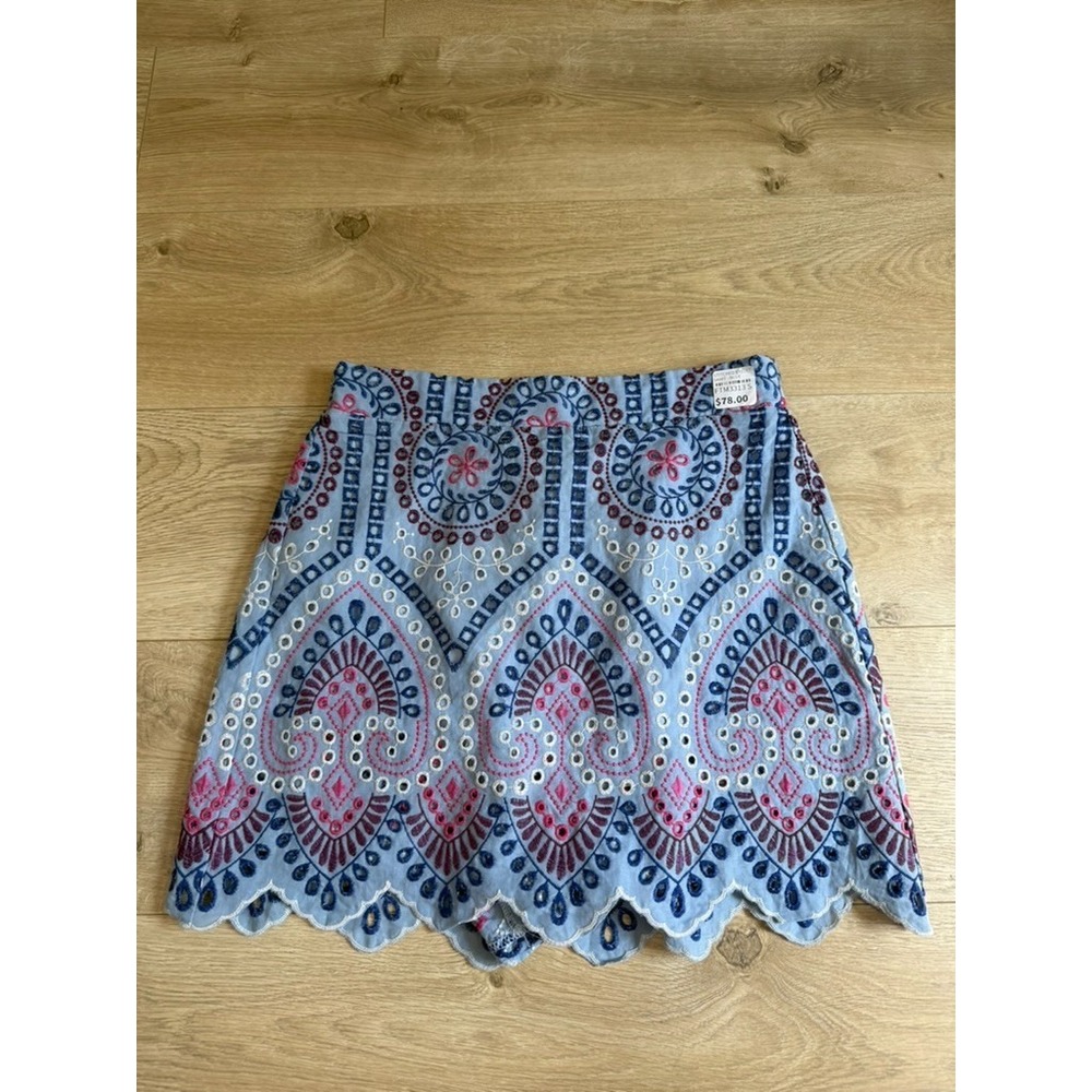 NWOT THML stitched eyelet skort coastal boutique $78 cotton preppy blue size S